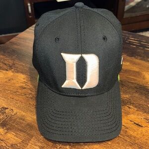 Duke University New Era 39Thirty Black Cap w/ White Lettering. Size Small-Medium
